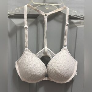 Victoria’s Secret Front Closure Push Up Lace Racerback Bra White 32C